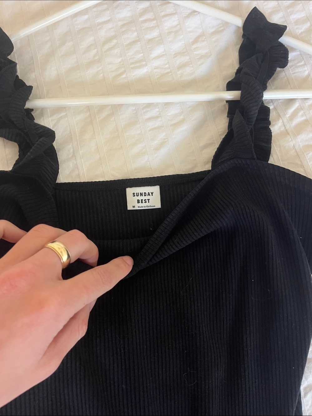Sunday Best Black Ribbed One-Piece with Ruffle Straps - Picture 2 of 3